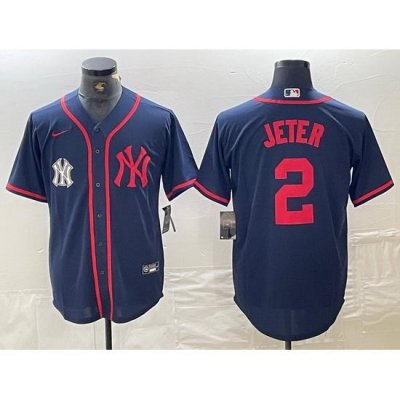 Men NeW York Yankees 2 Derek Jeter Navy Cool Base Stitched Baseball Jersey 5