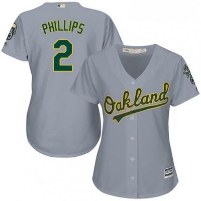 Womens Majestic Oakland Athletics 2 Tony Phillips Authentic Grey Road Cool Base MLB Jersey