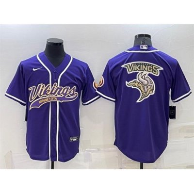 Men Minnesota Vikings Purple Team Big Logo With Patch Cool Base Stitched Baseball Jersey