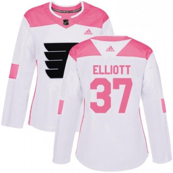 Womens Adidas Philadelphia Flyers 37 Brian Elliott Authentic WhitePink Fashion NHL Jersey