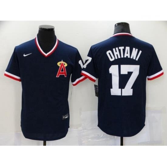 Men's Los Angeles Angels of Anaheim #17 Shohei Ohtani Navy ThroWback Authentic Jersey