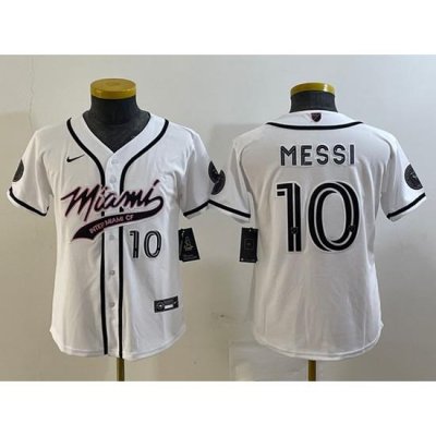 Women Inter Miami CF 10 Lionel Messi White Cool Base Stitched Jersey