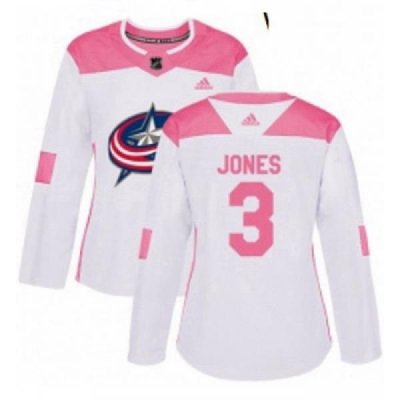 Womens Adidas Columbus Blue Jackets 3 Seth Jones Authentic WhitePink Fashion NHL Jersey