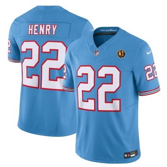 Men Tennessee Titans 22 Derrick Henry Blue 2023 F U S E  Throwback With John Madden Patch Vapor Limited Stitched Football Jersey