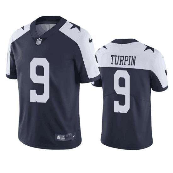 Men Dallas Cowboys 9 KaVontae Turpin Navy White Thanksgiving Vapor Limited Stitched Football Jersey