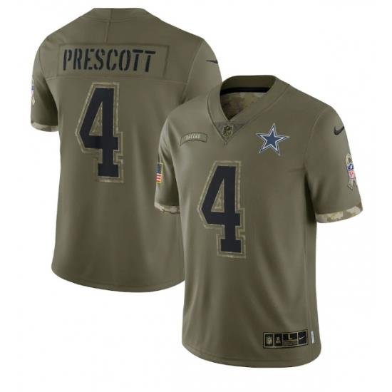 Men Dallas Cowboys 4 Dak Prescott Olive 2022 Salute To Service Limited Stitched Jersey