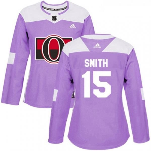 Womens Adidas Ottawa Senators 15 Zack Smith Authentic Purple Fights Cancer Practice NHL Jersey