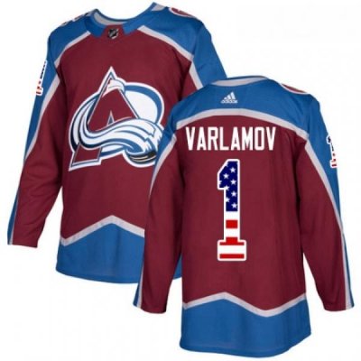 Youth Adidas Colorado Avalanche 1 Semyon Varlamov Authentic Burgundy Red USA Flag Fashion NHL Jersey