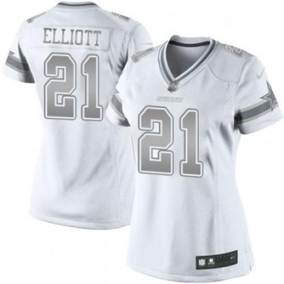 Womens Nike Dallas Cowboys 21 Ezekiel Elliott Limited White Platinum NFL Jersey