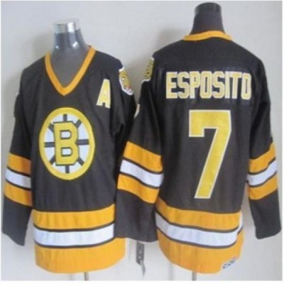 Boston Bruins #7 Phil Esposito Black-Yellow CCM Throwback Stitched NHL Jersey