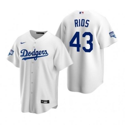 Men Los Angeles Dodgers 43 EdWin Rios White 2020 World Series Champions Replica Jersey