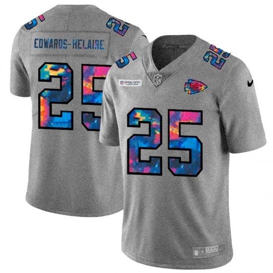 Kansas City Chiefs 25 Clyde Edwards Helaire Men Nike Multi Color 2020 NFL Crucial Catch NFL Jersey Greyheather