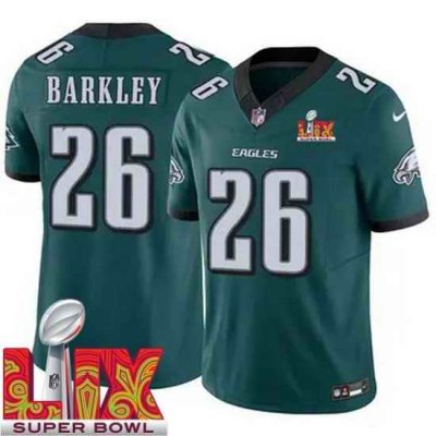 Youth Philadelphia Eagles Saquon Barkley #26 Green 2024 2025 Super Bowl LIX F U S E Stitched NFL Jersey