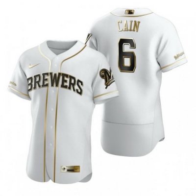 MilWaukee BreWers 6 Lorenzo Cain White Nike Mens Authentic Golden Edition MLB Jersey