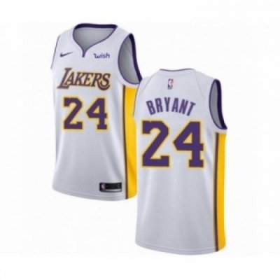 Mens Los Angeles Lakers 24 Kobe Bryant Authentic White Basketball Jersey Association Edition