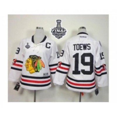 women nhl jerseys chicago blackhawks #19 toews white[2015 winter classic][2015 stanley cup][patch C]