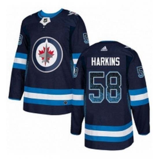 Mens Adidas Winnipeg Jets 58 Jansen Harkins Authentic Navy Blue Drift Fashion NHL Jersey