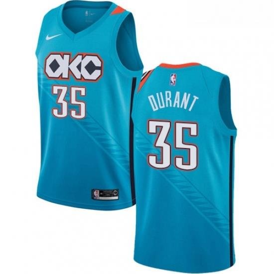 Womens Nike Oklahoma City Thunder 35 Kevin Durant Swingman Turquoise NBA Jersey City Edition