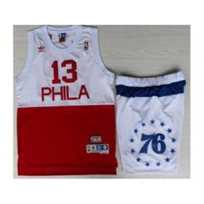 Philadelphia 76ers 13 Wilt Chamberlain White Red NBA Jerseys Short Suits