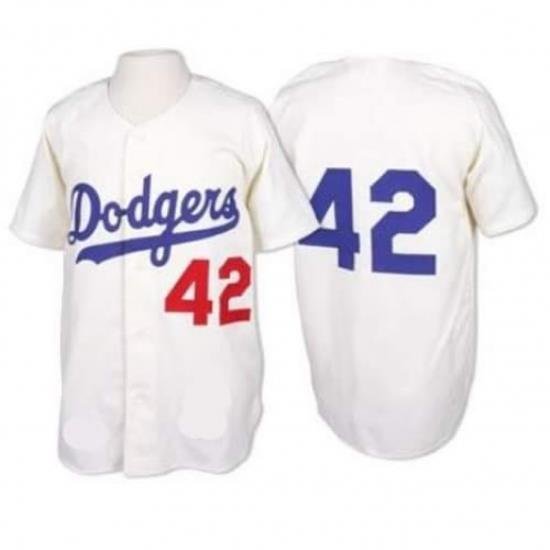 Men Los Angeles Dodgers 42 Jackie Robinson White 1955 CooperstoWn Collection Jersey