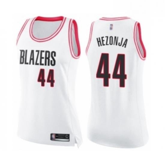 Womens Portland Trail Blazers 44 Mario Hezonja Swingman White Pink Fashion Basketball Jersey