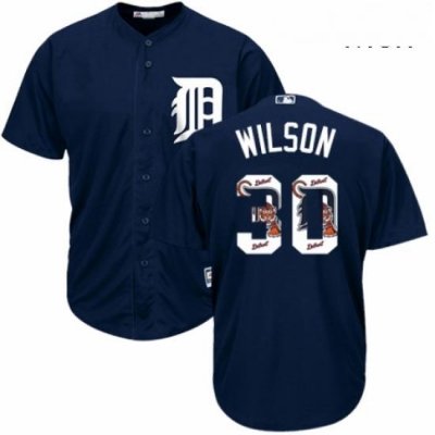 Mens Majestic Detroit Tigers 30 Alex Wilson Authentic Navy Blue Team Logo Fashion Cool Base MLB Jersey