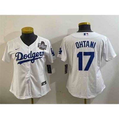 Women Los Angeles Dodgers 17 Shohei Ohtani White 2024 World Series Cool Base Stitched Baseball Jersey