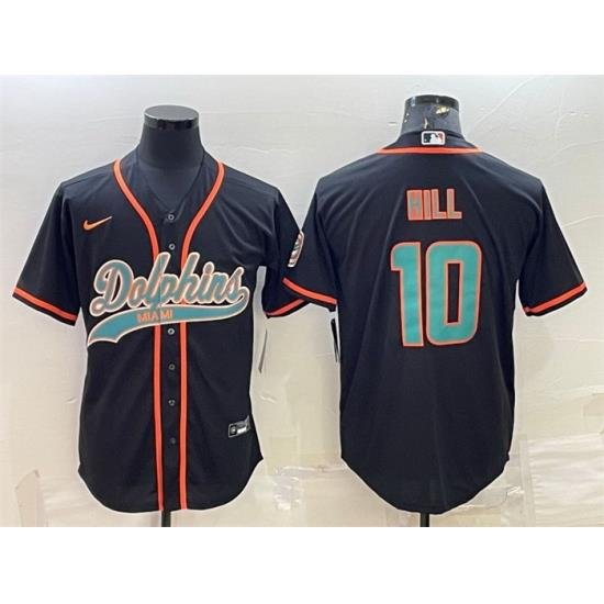 Men Miami Dolphins 10 Tyreek Hill Black With Patch Cool Base Stitched Baseball Jersey