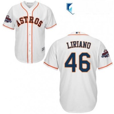 Mens Majestic Houston Astros 46 Francisco Liriano Replica White Home 2017 World Series Champions Cool Base MLB Jersey