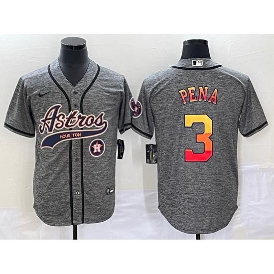 Men Houston Astros 3 Jeremy Pena Gray With Patch Cool Base Stitched Baseball Jersey