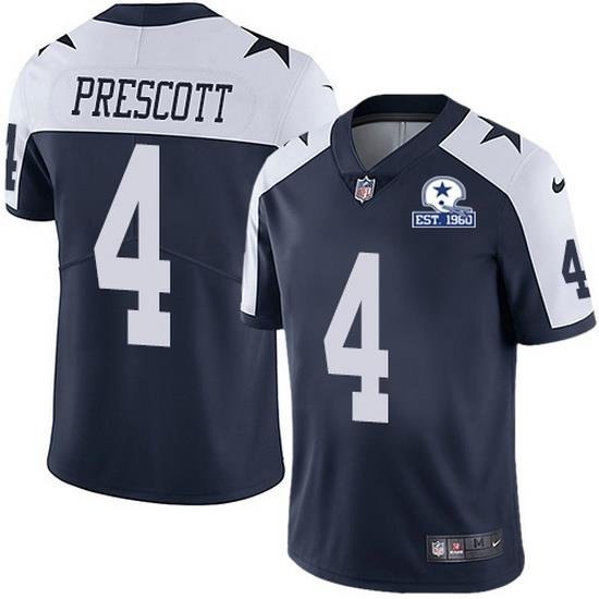 Nike Cowboys 4 Dak Prescott Navy Blue Thanksgiving Men Stitched With Established In 1960 Patch NFL Vapor Untouchable Limited Throwback Jersey