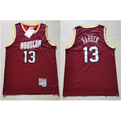 Rockets 13 James Harden Red Checkerboard Hardwood Classics Jersey