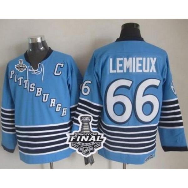 Penguins #66 Mario Lemieux Light Blue CCM Throwback 2017 Stanley Cup Final Patch Stitched NHL Jersey