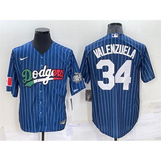 Men Los Angeles Dodgers 34 Toro Valenzuela Navy Mexico World Series Cool Base Stitched Baseball Jersey