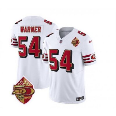 Men San Francisco 49ers 54 Fred Warner White 2023 F U S E  50th Patch Throwback Stitched Football Jersey