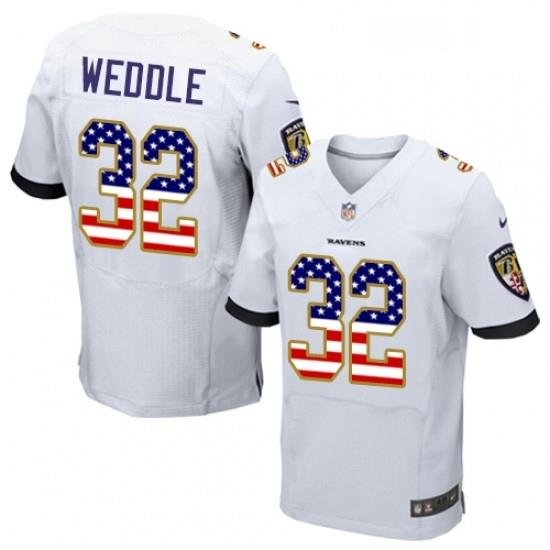 Mens Nike Baltimore Ravens 32 Eric Weddle Elite White Road USA Flag Fashion NFL Jersey