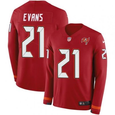 Nike Buccaneers 21 Justin Evans Red Team Color Men s Stitched NFL Limited Therma Long Sleeve Jersey