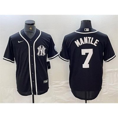 Men NeW York Yankees 7 Mickey Mantle Black Cool Base Stitched Baseball Jersey