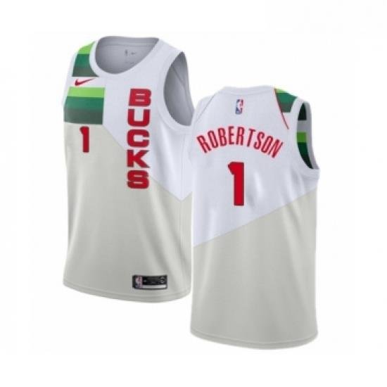 Womens Nike Milwaukee Bucks 1 Oscar Robertson White Swingman Jersey Earned Edition