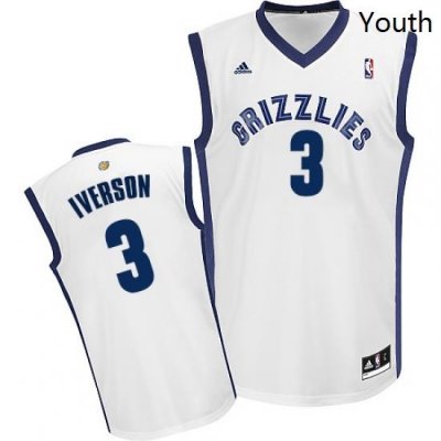 Youth Adidas Memphis Grizzlies 3 Allen Iverson Swingman White Home NBA Jersey