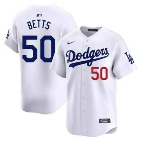 Men Los Angeles Dodgers Mookie Betts #50 White Flex Base 2024 Home Stitched Jersey