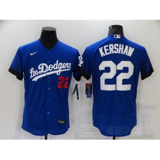 Men's Nike Los Angeles Dodgers #22 Clayton KershaW Blue Elite City Player Jersey