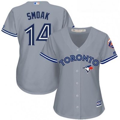 Womens Majestic Toronto Blue Jays 14 Justin Smoak Authentic Grey Road MLB Jersey