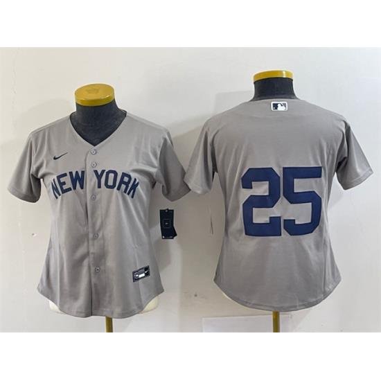 Women New York Yankees 25 Gleyber Torres Grey Cool Base Stitched Jersey