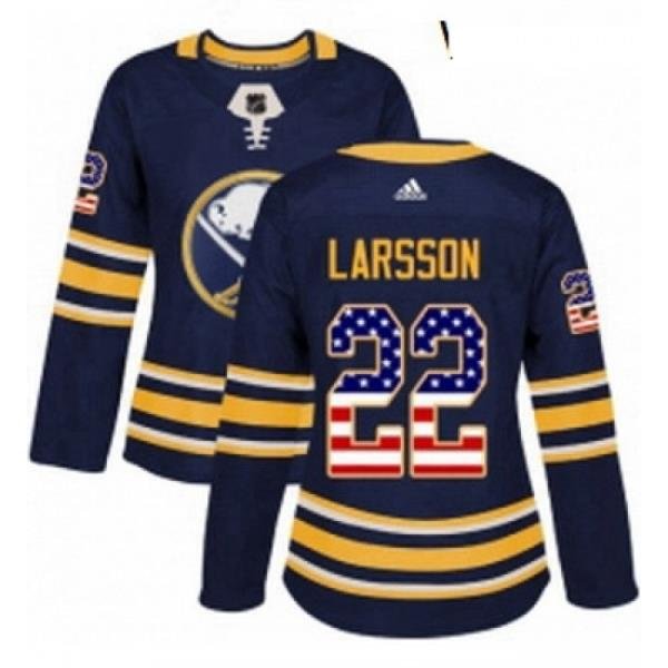 Womens Adidas Buffalo Sabres 22 Johan Larsson Authentic Navy Blue USA Flag Fashion NHL Jersey