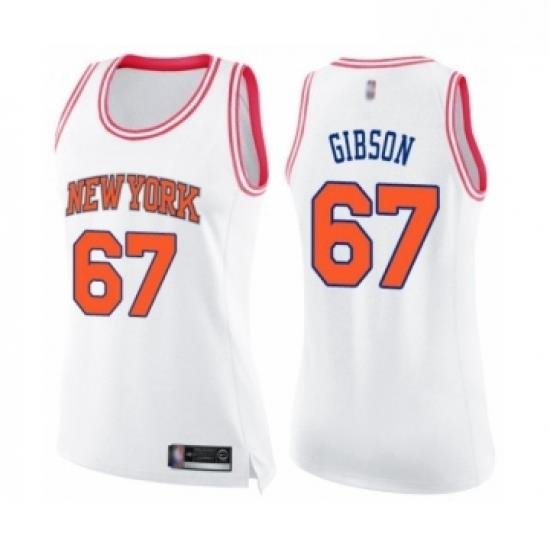 Womens New York Knicks 67 Taj Gibson Swingman White Pink Fashion Basketball Jerse