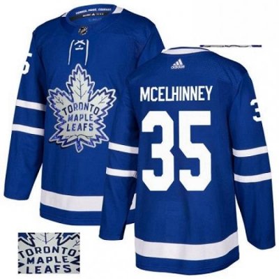 Mens Adidas Toronto Maple Leafs 35 Curtis McElhinney Authentic Royal Blue Fashion Gold NHL Jersey