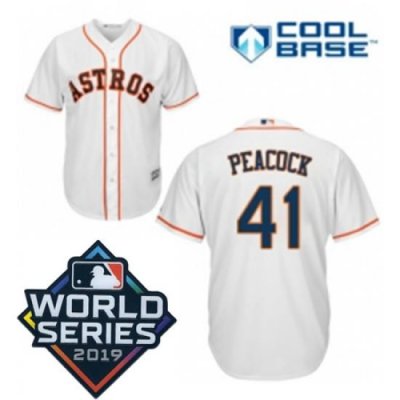 Youth Majestic Houston Astros 41 Brad Peacock White Home Cool Base Sitched 2019 World Series Patch jersey