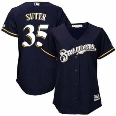 Womens Majestic Milwaukee Brewers 35 Brent Suter Replica White Alternate Cool Base MLB Jersey