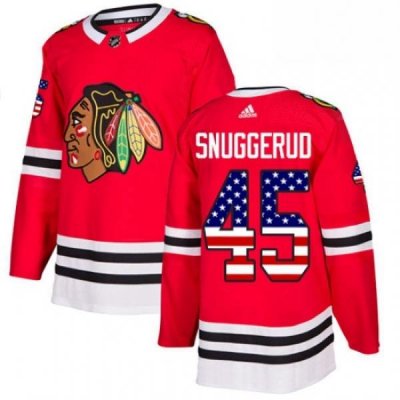 Mens Adidas Chicago Blackhawks 45 Luc Snuggerud Authentic Red USA Flag Fashion NHL Jersey